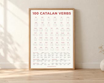 Catalan Verbs Poster - 100 Most Common Verbs with Present Tense Conjugations - A2 Wall Chart