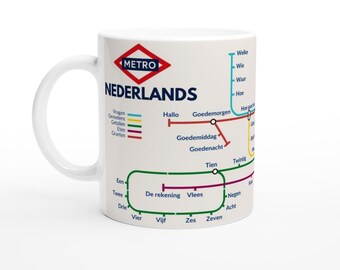 DUTCH METRO MUG | Learn Dutch Vocabulary | Dutch Language Gift | Coffee Mug for Dutch Learners