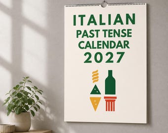 Italian Past Tense Verb Calendar 2027 | Intermediate Italian Grammar | 100 Verbs | A3 Wall Calendar