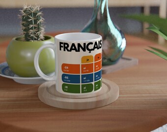 French Verb Conjugation Mug – Past Tense Chart – ER IR RE Verbs – Learn French Grammar – Language Learning Gift – Stylish Minimalist Mug