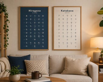 Hiragana & Katakana Bundle – Japanese Writing System Poster Set -Learn Japanese Wall Art – Minimalist Japanese Alphabet Prints – Study Decor