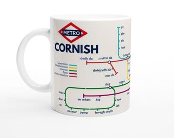 CORNISH METRO MUG | Learn Cornish Vocabulary | Cornish Language Gift | Coffee Mug for Cornish Learners