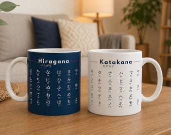 Hiragana & Katakana Bundle –Japanese Learning Mug Set - Learn Japanese Faster – Minimalist Language Study Gift – Japanese Alphabet Mugs