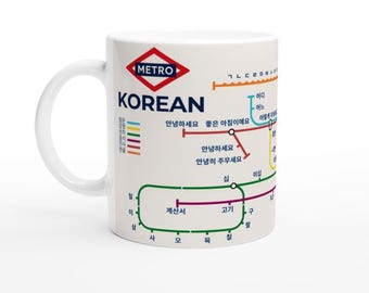 KOREAN METRO MUG | Learn Korean Vocabulary | Korean Language Gift | Coffee Mug for Korean Learners