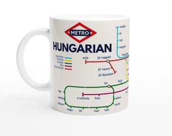 Hungarian Metro Mug | Learn Hungarian Vocabulary | Language Gift for Hungarian Learners
