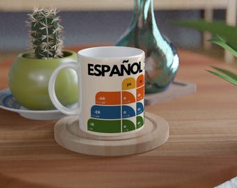 Spanish Verb Conjugation Mug – Present Tense Regular Verbs (AR ER IR) – Learn Spanish Grammar – Stylish Language Learning Gift