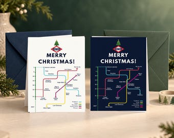 English Christmas Card, Metro Merry Christmas Map, Light or Dark, 5x7, Blank Inside