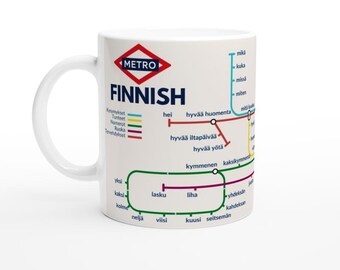 Finnish Metro Mug | Learn Finnish Vocabulary | Language Gift for Finnish Learners