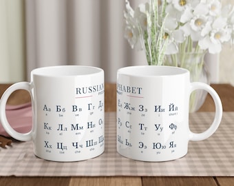 Russian Alphabet Mug | Cyrillic Letters Mug | Minimalist Russian Language Mug | Learn Russian Coffee Cup | Modern Typography Mug