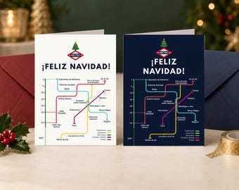 Spanish Christmas Card, Metro ¡Feliz Navidad! Map, Light or Dark, 5x7, Blank Inside