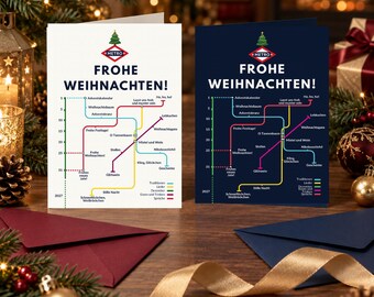 German Christmas Card, Metro Frohe Weihnachten Map, Light or Dark, 5x7, Blank Inside