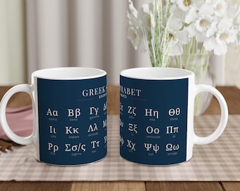 Greek Alphabet Mug | Minimalist Language Mug | Greek Letters Coffee Cup | Modern Typography Mug | Gift for Language Lovers