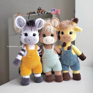 Patrones de animales a crochet: Cebra, Caballo, Jirafa Amigurumi (Patrón PDF)