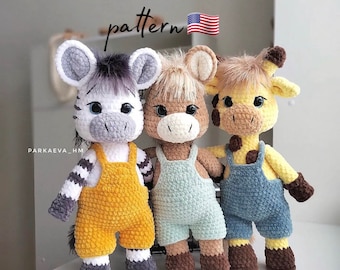 Crochet Animal Patterns: Zebra, Horse, Giraffe Amigurumi (PDF Pattern)