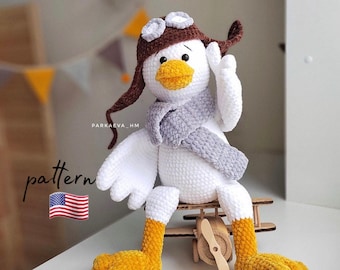 Schema per realizzare un'oca amigurumi all'uncinetto: Peluche aviatore (schema in PDF)
