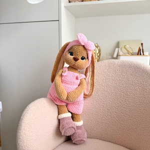Crochet Bunny Pattern: Amigurumi Rabbit with Overalls (PDF Pattern) image 1