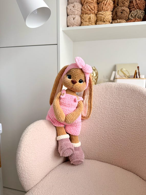 Crochet Bunny Pattern: Amigurumi Rabbit with Overalls (PDF Pattern)