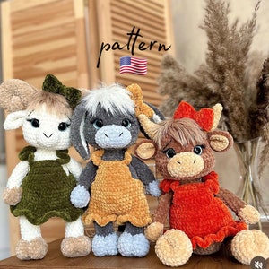 Häkeltiere / 3er Set Häkelanleitungen / Amigurumi Tiere / Esel gehäkelt / Lamm gehäkelt / Kuh gehäkelt / Kuscheltiere und Plüschtiere
