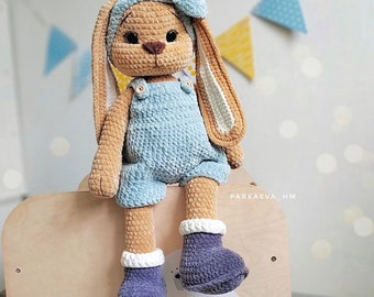 Crochet Bunny Pattern: Amigurumi Rabbit with Overalls (PDF Pattern)