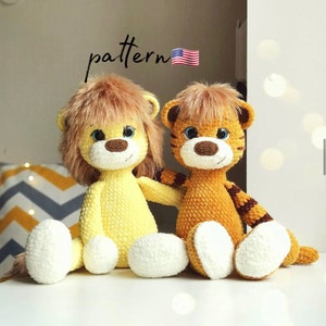 Crochet Lion and crochet Tiger AMIGURUMI PATTERNS / Set of 2 crochet pattern / Crochet animals / Stuffed animals and plushies /Crochet plush