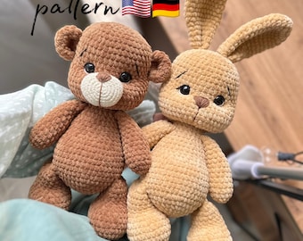 Crochet Bear and Bunny Amigurumi Pattern: DIY Plushie Toys (PDF Pattern)
