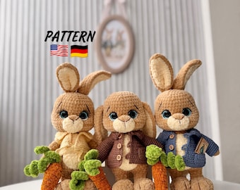 Patroon gehaakt konijntje (kleinere versie): dierlijk amigurumipatroon (pdf-patroon). DIY-pluche paashaas. Patroon knuffeldier