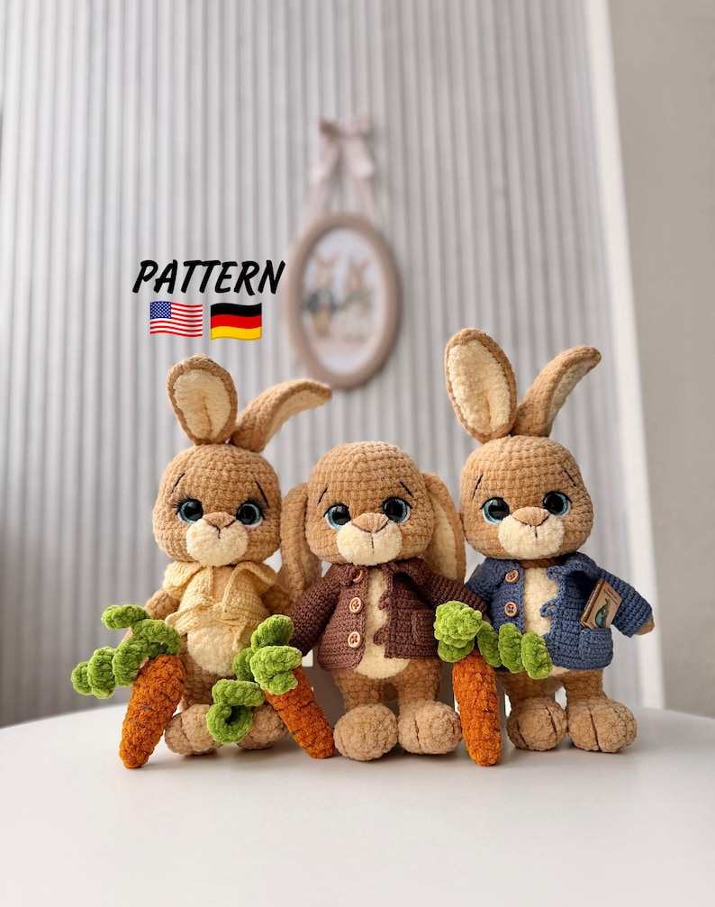 Crochet Bunny Pattern (Smaller version): Easter Bunny PDF pattern. Stuffed Animal Amigurumi Pattern