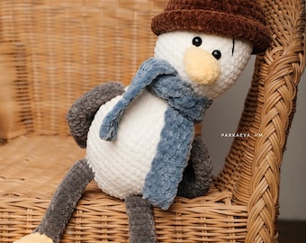 Crochet seagull pattern: amigurumi plush toy with scarf and hat (PDF pattern).