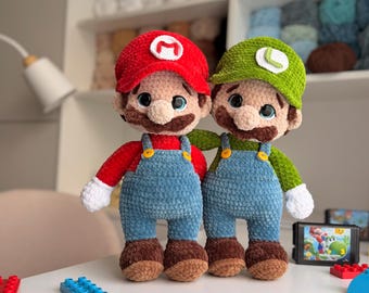 Plumber brothers crochet pattern: amigurumi plush doll duo PDF