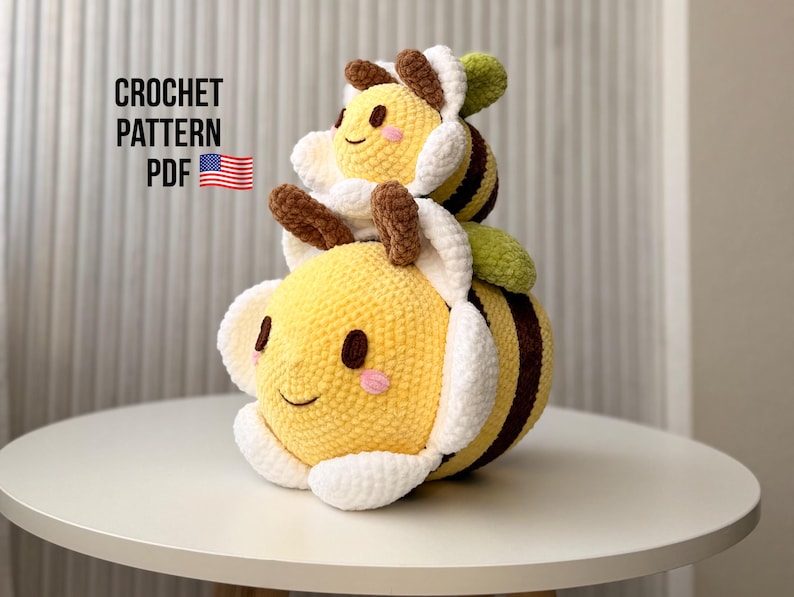 Bee Crochet Pattern PDF / Plush Bee Pillow Pattern / Amigurumi Bee Toy / Crochet Bee Plush / Bee Stuffed Toy Pattern / Bee Cushion