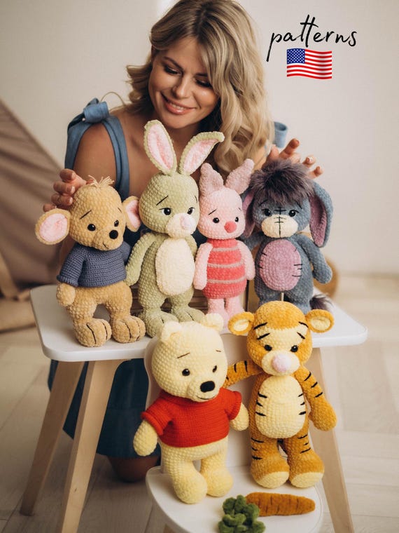 Crochet patterns. Set of 6 amigurumi patterns. Crochet plushies patterns. Stuffed animals. Cute crochet animals. Handmade crochet gifts. DIY