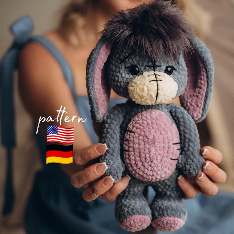 Crochet donkey pattern. Amigurumi donkey pattern. Stuffed donkey. Plush donkey. DIY donkey. Handmade donkey. Crochet patterns. Amigurumi pattern. Amigurumi crochet patterns. Amigurumi toys. Crochet plush pattern. Crochet plushies. Easy crochet patterns. Cute crochet pattern. Baby shower gift. Birthday gifts. Back to school gift. Teachers gift.