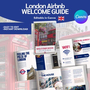 London Airbnb Welcome Book Template | Modern Guest Guide & House Manual | Editable Canva Template for Vacation Rentals, VRBO Host Bundle