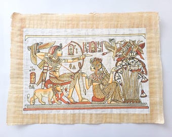 Egyptian Papyrus Painting of King Tutankhamun on a Chariot | Ancient Egyptian Mask of King Tut | Authentic Egyptian Papyrus Paper