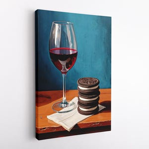 Czerwone wino i ciasteczka kanapkowe na płótnie, sztuka koktajlowa, płótno na wózek barowy, dekoracja ścienna do kuchni, plakat do kuchni