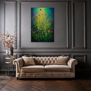 Wildflower Field Framed Wall Art | Vintage Botanical Landscape Sign | Floral Decor | Modern Farmhouse Canvas Art | Field of Flowers Print