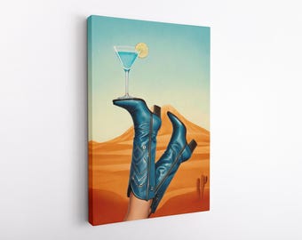 Cowgirl MartiniWall Art, Coquette Poster Room Decor,Dry Martini Print, Rodeo Poster, Preppy Western Wall Art, Cowgirl Boots, Beachy Art