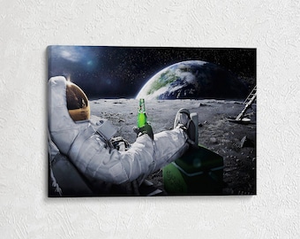 Astronaut Drinking Beer, Astronaut Canvas Wall Art, Space Canvas Wall Art, Luxery Canvas Wall Art, Huge Canvas Wall Art, Room Decor