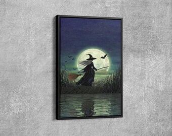 Witching Poster, Witchy Wall Decor, Halloween Prints, Flying Witch Poster, Dark Academia Decor, Witch Home Art, Moody Wall Decor, Aesthetic