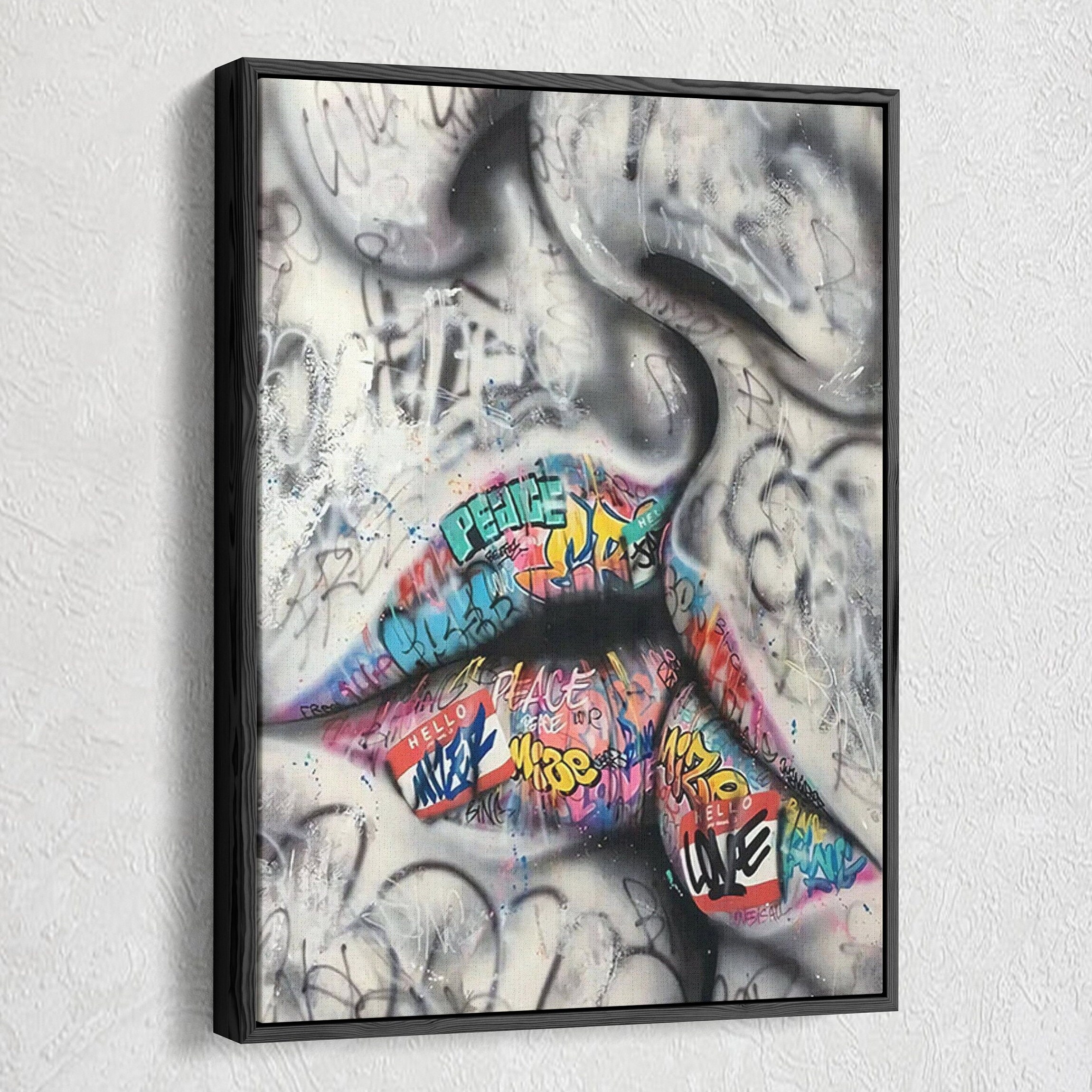 Kissing Couple Canvas Kiss Graffiti Canvas Graffiti Art Etsy