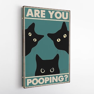 Stampa di gatto che fa la cacca, decorazione da bagno stampabile con gatto, poster divertente per il bagno, decorazione da parete per il bagno, gatto divertente che fai la cacca