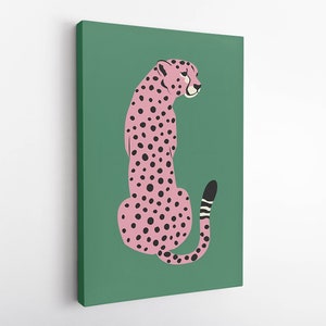 Póster de leopardo rosa, arte mural de guepardo, arte mural moderno, decoración de habitación preppy, decoración maximalista, decoración de pared bohemia imprimible