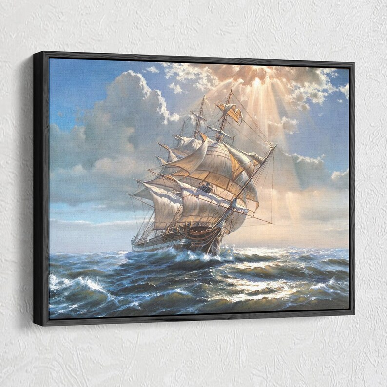 Ship Canvas, Pirate Ship Painting, Rowing Boat Wall Art, Huge Canvas