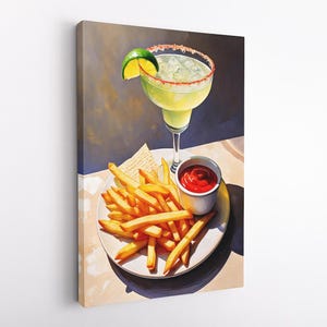 Sztuka Margarita i Frytki, Zabawne Płótno, Sztuka Koktajlowa Bar, Dekoracja Ścienna Koszyka, Dekoracja Ścienna Kuchni,