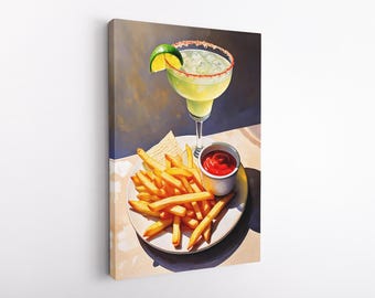 Margarita and French Fries Art, Funny Canvas,  Cocktail Art Bar,  Cart WAll Decor, Kitchen Wall Decor,