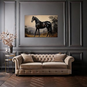 Horse Print Wall Art | Equestrian Vintage Print | Large Landscape Artwork | Rustic Farmhouse Decor