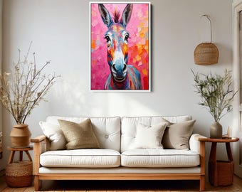 Colorful Donkey Art Canvas | Vibrant Animal Print | Whimsical Farmhouse Decor | Donkey Portrait Wall Art | Ready to Hang