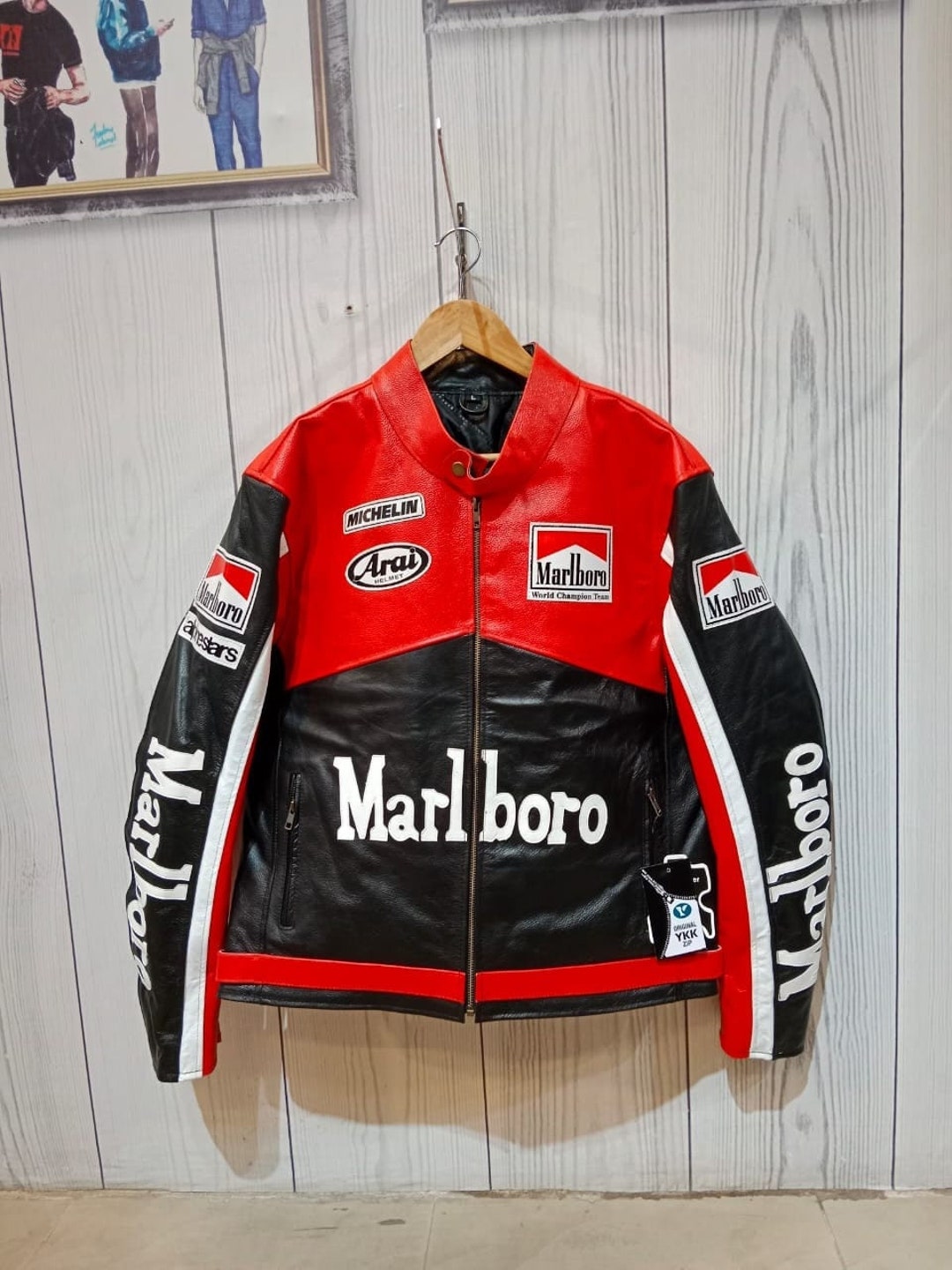Vintage Marlboro Racing Jacket Red and Black Leather Jacket - Etsy