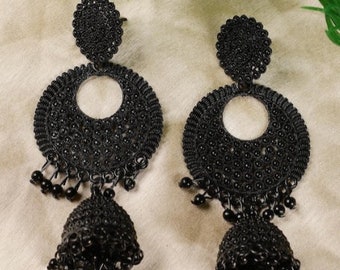 Black jhumka/bollywood earrings/big jhumka earrings/silver plated Black earrings/ethnic earrings/party wear earrings