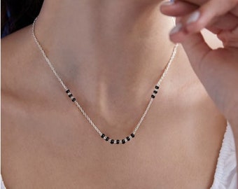 Silver-Plated AD Crystals-Studded Beaded Mangalsutra,New Gift For Wife, Mangalsutra Necklace For Women,  Fancy Mangalsutra
